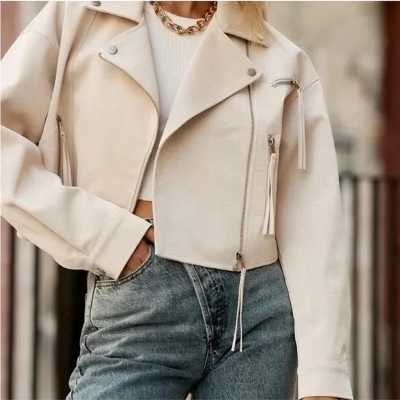 12th Tribe ⭐️NWT Vegan Croc Textured Cropped Moto Jacket - Picture 3 of 13